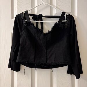 EUC  Zara Elegant Black fringe Women's Top long sleeves medium